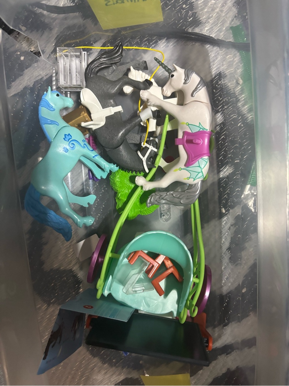 Horse Carriage Playset with Teal, Black & White Horses